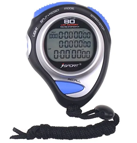 Cronometro digitale con display a tre file di cronometro, cronometro e cronometro con memoria a 80 giri per allenatori sportivi e arbitri