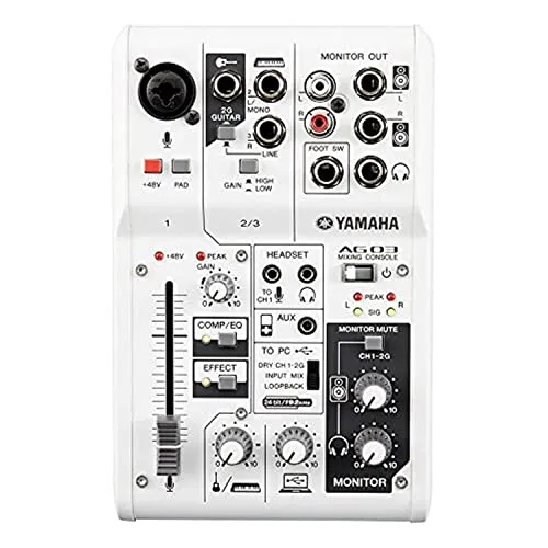 Yamaha AG03 Mixer USB a 3 canali con interfaccia audio per broadcasting / podcasting + cubasis LE