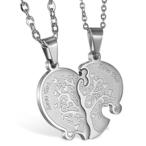 JewelryWe Collana Amanti Fidanzati Amicizia in Acciaio Inossidabile Love You,Albero della Vita, Cuore Puzzle, Colore Oro Argento