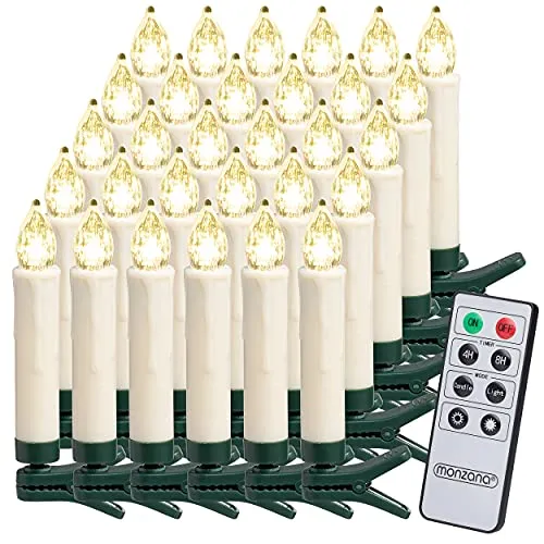 Deuba Set 30 Candele a LED Albero di Natale Luce Bianca Batteria Wireless con Timer e Telecomando Lucine Natalizie