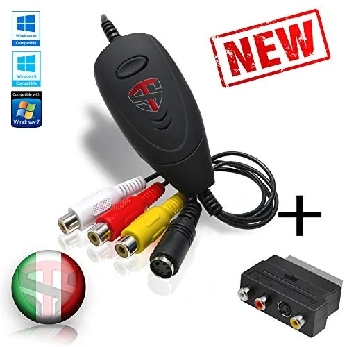 TechSide Convertitore VHS Analogico Digitale + Adattatore Scart | Nuova Versione 2020|Compatibile Windows 10 + Nuovo Software | USB 2.0 Video Grabber Capture Converti Formato Digitale Videocassette