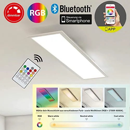 Briloner Leuchten Pannello luminoso a soffitto, luce da incasso, 18W, regolabile, controllo della temperatura del colore, controllo app, bluetooth, rettangolare, bianco, 59.5 cm, led, plastica;metallo