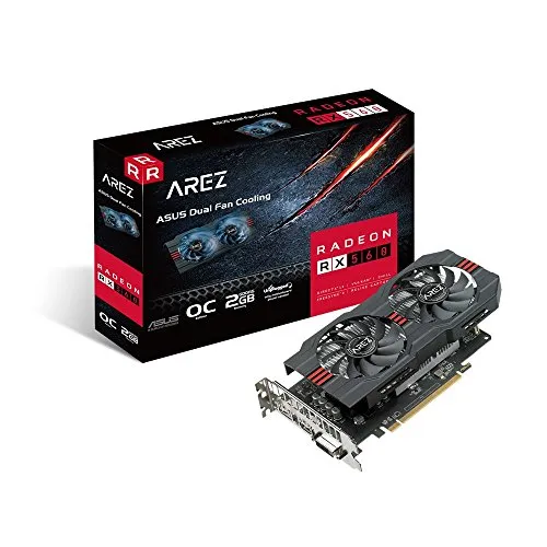 Asus AREZ-RX560-O2G-EVO Scheda Grafica 2 GB di RAM GDDR5, 3 x Uscite Video HDMI, DVI, DP, Nero