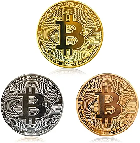 ZONSUSE Bitcoin Coins-Set di 3 - Gold Bitcoin Coins/Argento Bitcoin Monete/Bronzo Bitcoin- Moneta da Collezione placcata in Oro Bitcoin da Collezione BTC (Oro, Argento e Rame)