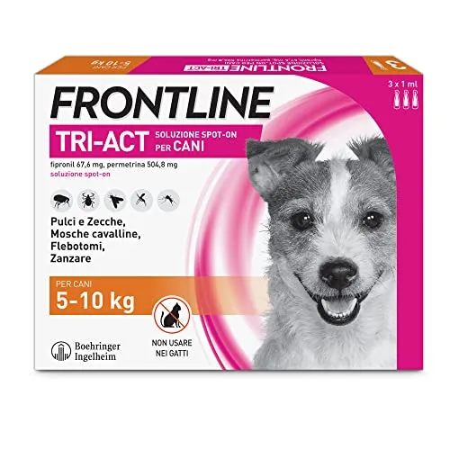 Frontline Triact, 3 Pipette, Cane S (5-10Kg), Antiparassitario per Cani e Cuccioli di Lunga Durata, Protegge il Cane da Pulci, Zecche, Zanzare, Pappataci e Leishmaniosi, Antipulci 3 Pipette