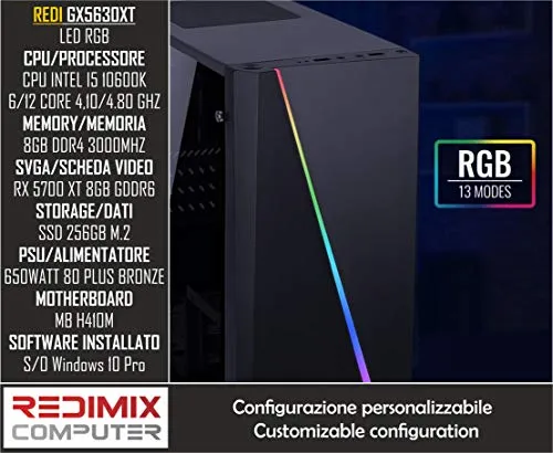 PC GAMING REDI GX5630XT I5-10600K H410M RX 5700 XT 8GB DDR4 3000MHZ SSD 256GB M.2 650W BRONZE