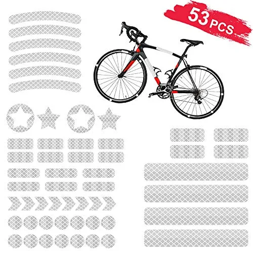 Komake [53 pezzi] adesivo catarifrangente impermeabile per carrozzine, biciclette, casco, skateboard, ginocchiere e altro, bianco