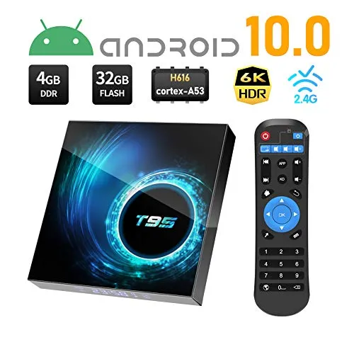 TV BOX Android 10.0, Sidiwen T95 Andriod Box 4GB RAM/32GB ROM H616 Quad-Core Media Play, 2.4/5.0GHz Dual WiFi Ethernet 6K Ultra HD/3D Bluetooth 5.0 Smart TV BOX