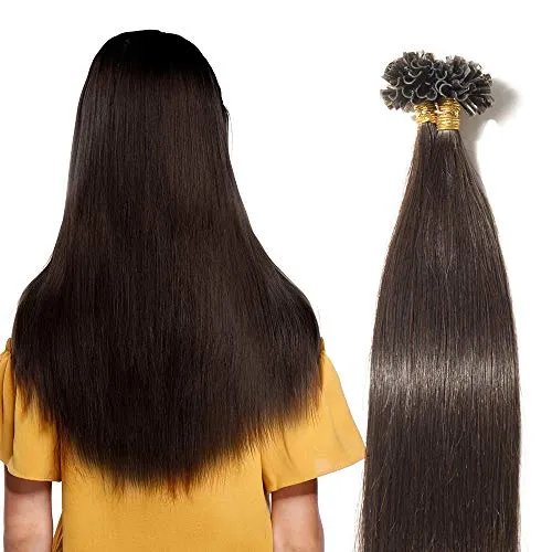 60cm Extension Capelli Veri Cheratina 100 Ciocche 50g da Confezione U Tip Allungamento Remy Human Hair Lisci, 2 Marrone Scuro