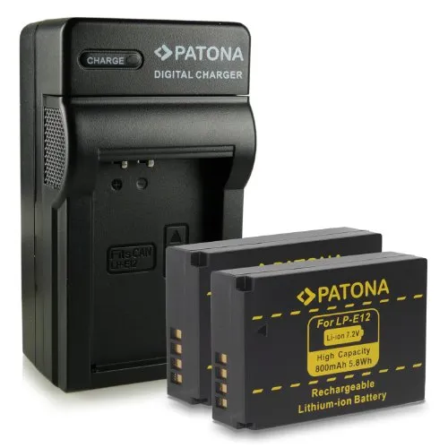 PATONA 4in1 Caricabatteria + 2x Batteria LP-E12 compatibile con Canon EOS 100D EOS M M10 M50 M2 Rebel SL1