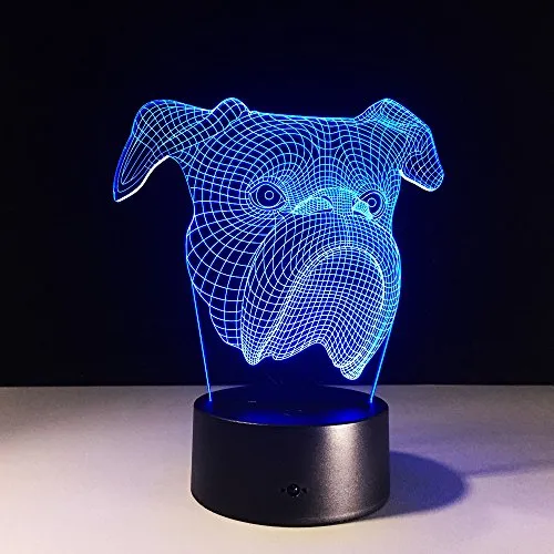 3D LED Illusion Nightlight Testa di cane animale, 7 colori Nightlight cambiante per camera da letto Comodino Ragazza Figlio Regalo Compleanno Sorpresa Deco