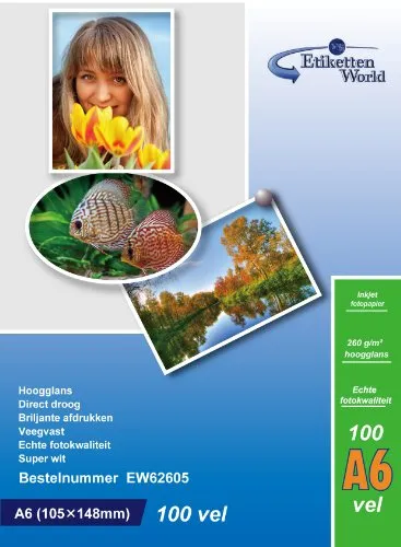 EtikettenWorld - Carta fotografica, formato 10 x 15 cm, 260 g/mq, impermeabile, lucida, 100 fogli