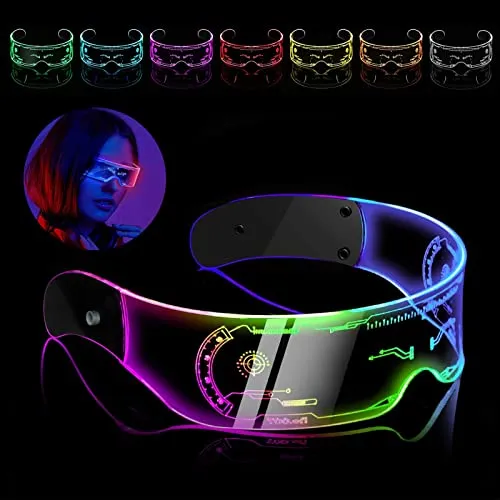 Occhiali Led Festa Cyberpunk Che Si Illuminano Glitter Futuristici Techno Luminosi Fluo Neon Divertenti Compleanno Carnevale Party Rave Scena Colorati Fantastici Futuristica Personalizzata Glasses