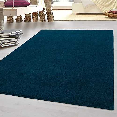 HomebyHome tappeto moderno a pelo corto, economico, tinta unita mélange, per salotto, camera da letto, corridoio, cucina, turchese, 200 x 290 cm