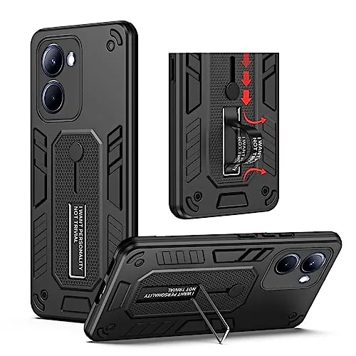 MOJIA Custodia per Oppo Realme 10 4G Case, Ultra Sottile TPU+PC Anticaduta Cover con Anello in Silicone Nascosto e Supporto in Metallo. Nero