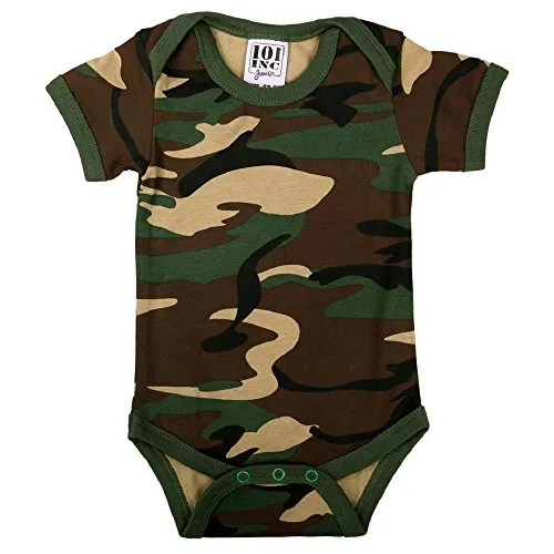 Body bambino neonato mimetico camo con maniche militare woodland mezze maniche (6-12 Mesi)