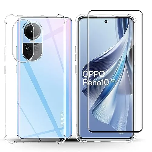 Holilo Silicone Cover +1 Pezzi Vetro Temperato Pellicola per OPPO RENO 10 5G / RENO 10 Pro 5G, Anti-graffio Antiurto Tocco Morbido Protezione Custodia Protettiva Case Durezza 9H Pellicola Protettiva