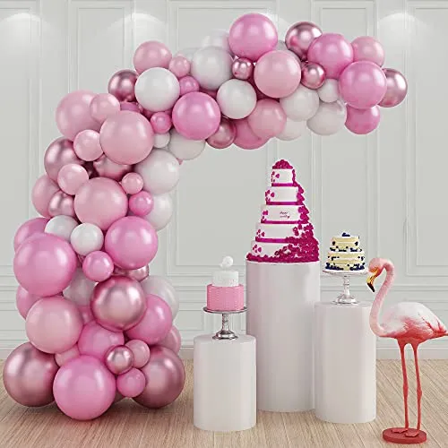 Kit di palloncini con arco per palloncini, 100 pezzi Bianco Rosa Kit di Palloncini per decorazioni di compleanno, feste, matrimoni, decorazioni per feste