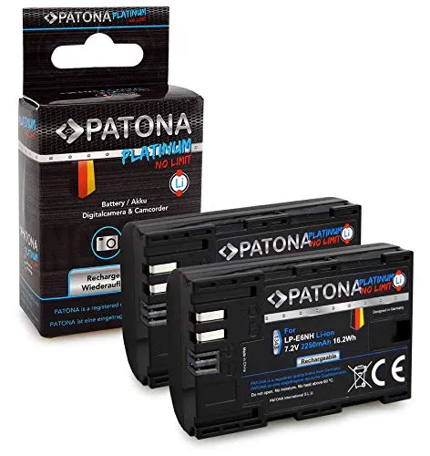 PATONA 2x Platinum Batteria LP-E6NH 2250mAh Compatibile con Canon EOS R5, R6II, R7