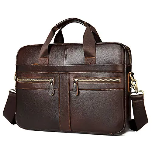 Borsa per Business Uomo,Borsa Messenger Vera Pelle Ventiquattrore,Cartella Lavoro per PC 14 Pollici Borsa a Tracolla Portadocumenti Valigetta Vintage,Marrone