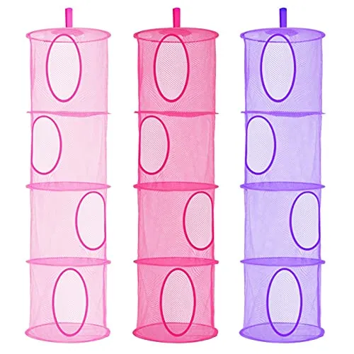 LIVEHITOP 4 Livelli Portaoggetti da Appendere, Cesto Portaoggetti Pieghevole 3PC Per Risparmiare Spazio Per Camera dei Bambini, Bagno, Balcone (Pink, Rosa, Viola)