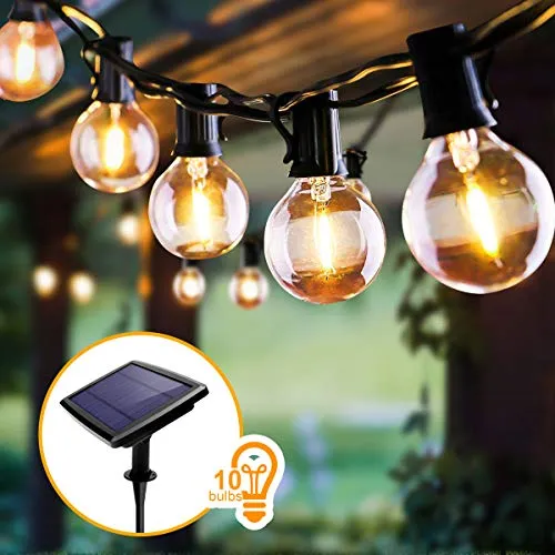 Catena Luminosa Esterno Solare, FOCHEA 5.5M Luci da Esterno con 10 LED Lampadine 4 Modalità per Giardino IP44, Portico, Albero, Matrimonio, Festa, Pergole