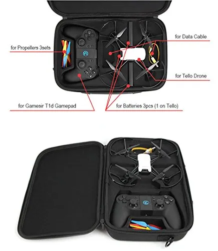 per DJI Tello Drone, Diadia Portatile Impermeabile in Tessuto Oxford Bag Body/Batteria Borsetta Scatola Valigetta per DJI Tello Drone + Cavo + 3 batterie + Game Sir T1D Gamepad