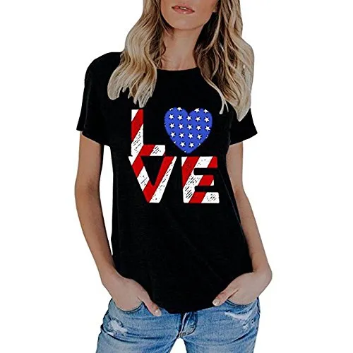 Eaylis Maglietta Donna Estate USA Bandiera Top t-Shirt a Maniche Corte