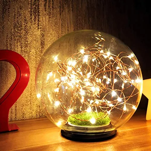 MUCHER - Lampada da comodino in vetro con base in bambù, con luce notturna alimentata tramite USB, ideale per decorare ovunque, colore: Bianco caldo