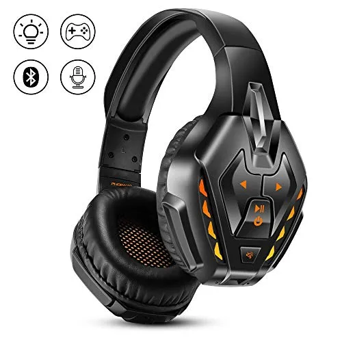 PHOINIKAS Cuffie Gaming PS4, Cuffie Wireless Bluetooth con surround 7.1 per bassi, Cuffie da Gioco con Microfono per Xbox One, PC, Nintendo Switch - Arancia