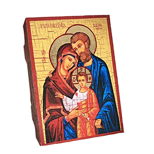 NKlaus Sacra Famiglia, icona cristiana in legno sigillato 16x12,5cm fatta a mano 37035