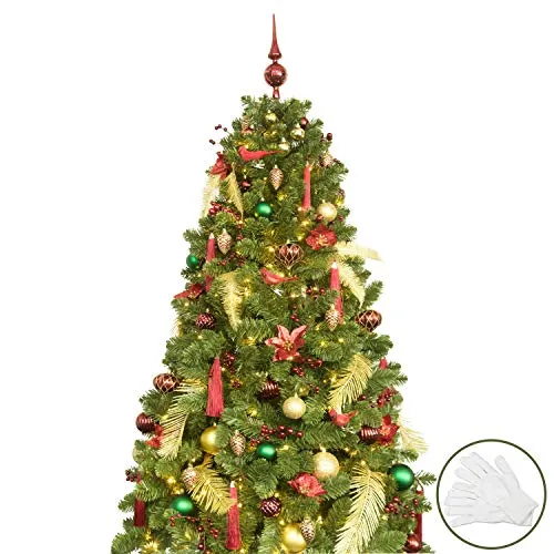 Busybee Albero di Natale di 180 cm con 240 luci a LED e Ornamenti di 110 Pezzi Decorazioni Natalizie di Rosso e Oro tra Cui Sfere di Alberi di Natale Artificiali Completi Ornamenti Luci a LED USB