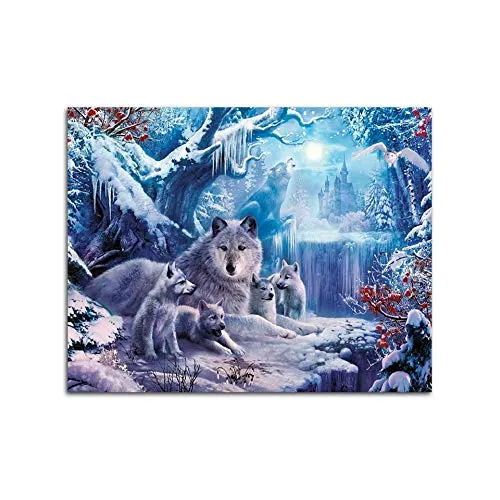 FXBSZ Immagini di lupi di neve nella grotta moderna stampa poster per soggiorno camera da letto corridoio decorazione della casa arte della parete pittura senza cornice 60x80 cm