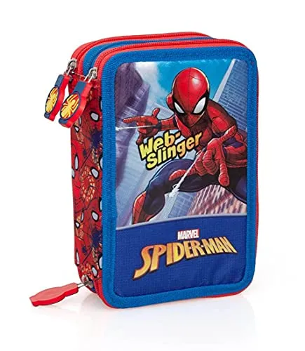 Astuccio scuola completo 3 zip Spiderman Marvel Uomo Ragno rosso blu per bambini