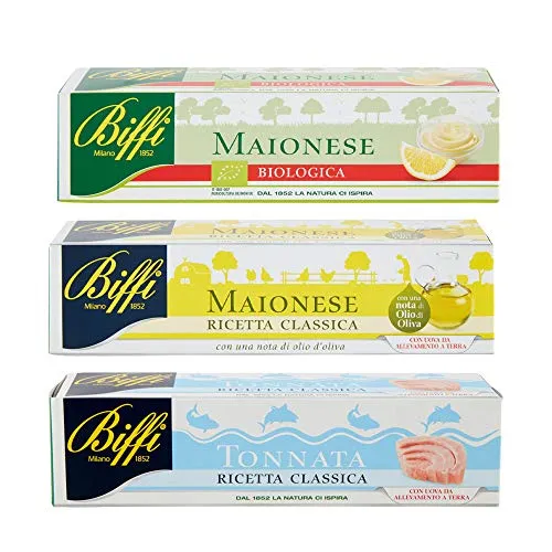 Biffi - Mix Di Salse In Tubetto: Maionese Classica 150ml, Salsa Tonnata 150ml, Maionese Biologica 150ml