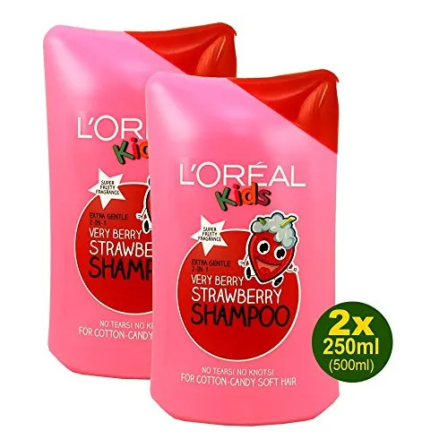 L'Oréal Kids, Very Berry Strawberry, shampoo per bambini alla fragola, 2 confezioni da 250 ml (= 500 ml) (etichetta in lingua italiana non garantita)