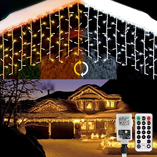 Luci natale esterno cascata, GreenClick 440 LED Tenda Luminosa bianco caldo bianco freddo, 9x0,8M LED Luci di Natale IP44 con telecomando, Catena Luminosa Interno/Esterno per Natale patio Giardino