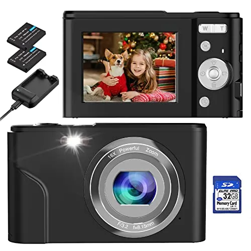 Fotocamera Digitale, BRIHIEVY 1080P HD Macchina Fotografica 36MP Fotocamera Compatta Ricaricabile Con Scheda SD Da 32 GB Zoom Digitale 16X, Fotocamera Digitale Per Adulti, Anziani, Bambini –Nero