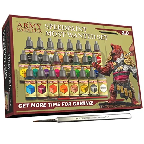 The Army Painter Speedpaint Most Wanted Set 2.0 Combo, Colori Acrilici Set Con 24 Bottiglie Da 18ml Di Gamma Di Colori Dal Speedpaint Starter Set, Incluso 1 Pennello Base E 1 Pennllo Speedpaint