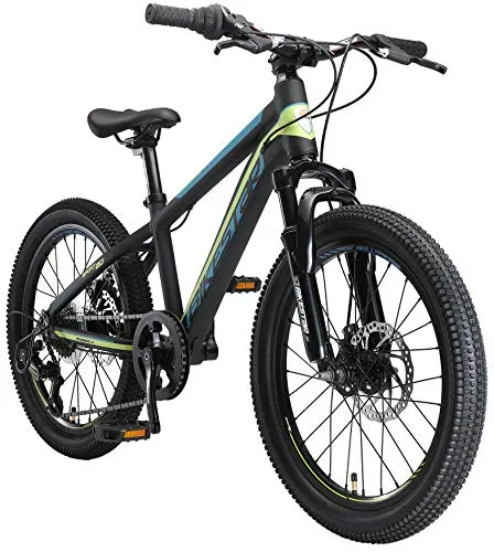 BIKESTAR MTB Mountain Bike 20" Alluminio per Bambini 6-9 Anni | Bicicletta Telaio Pollici 11.5 velocità Shimano, Hardtail, Freni a Disco, sospensioni | Nero