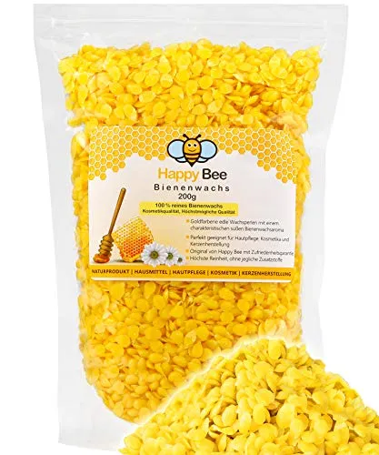 Cera d’api pura al 100% - 200 g - palline gialle di cera d'api. Prodotto perfetto per cosmetici e per la creazione di candele con tutta la famiglia