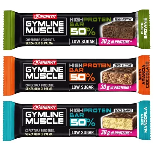 enervit Gymline High Protein Bar Variety Pack ● 15 Barrette da 60g al 50% Proteine ● Gusti Brownie + Arancia-Cioccolato + Mandorla