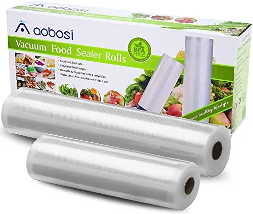 Aobosi Recyclable Vacuum Sealer Bags Vacuum Food Sealer Rolls BPA Free&LFGB Approved Reusable Food Storage Bags 2 Pack Roll 20cmX6m and 28cmX6m,for Sous Vide Cooker and All Vaccum Food Sealer Machines