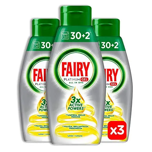 Fairy Gel Detersivo Lavastoviglie - 96 Lavaggi - 3 bottiglie da 32 lavaggi - Limone