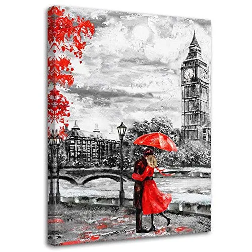 F FEEBY WALL DECOR Quadro su Tela Coppia Qualita Fotografica Londra Rosso 40x60 cm