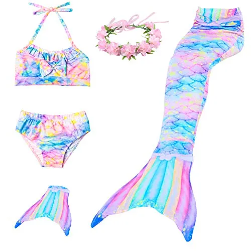 RandWind Coda da Sirena Bambini Cosplay Costumi da Bagno Mermaid Shell Costume da Bagno 3pcs Insiemi del Bikini (140(8-9 Anni), NewRainbow)