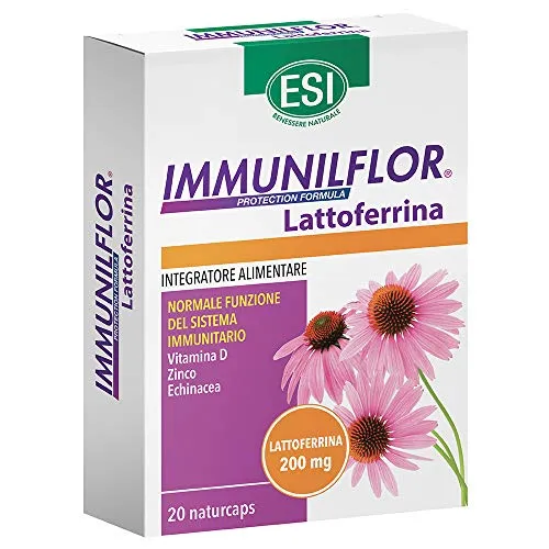 Esi Immunilflor Lattoferrina 200mg 20 Capsule | Integratore Alimentare Difese Immunitarie Con Lattoferrina Vitamina D, Zinco Echinacea