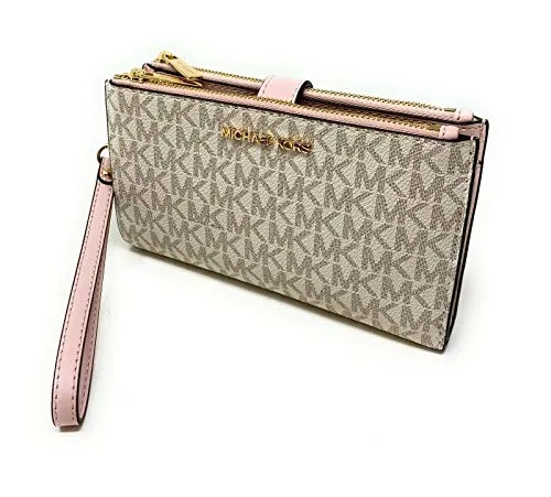 Michael Kors Jet Set Travel Double Zip Wristlet - Signature PVC (vanila pink)