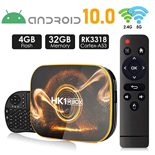 Android 10.0 TV Box 【4GB RAM 32GB ROM】 HK1 Ultra HD 4K Smart TV Box RK3318 Quad Core de 64 bits con Dual-WiFi 2.4G / 5.0G / BT 4.0 / 3D / H.265 / USB 3.0 TV Box Android Media Player