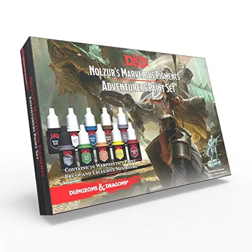 The Army Painter | Dungeons and Dragons Nolzur’s Marvelous Pigments Adventurers Paint Set | 10 colori acrilici e 1 pennello Starter per pittura di modelli in miniatura per giochi di ruolo